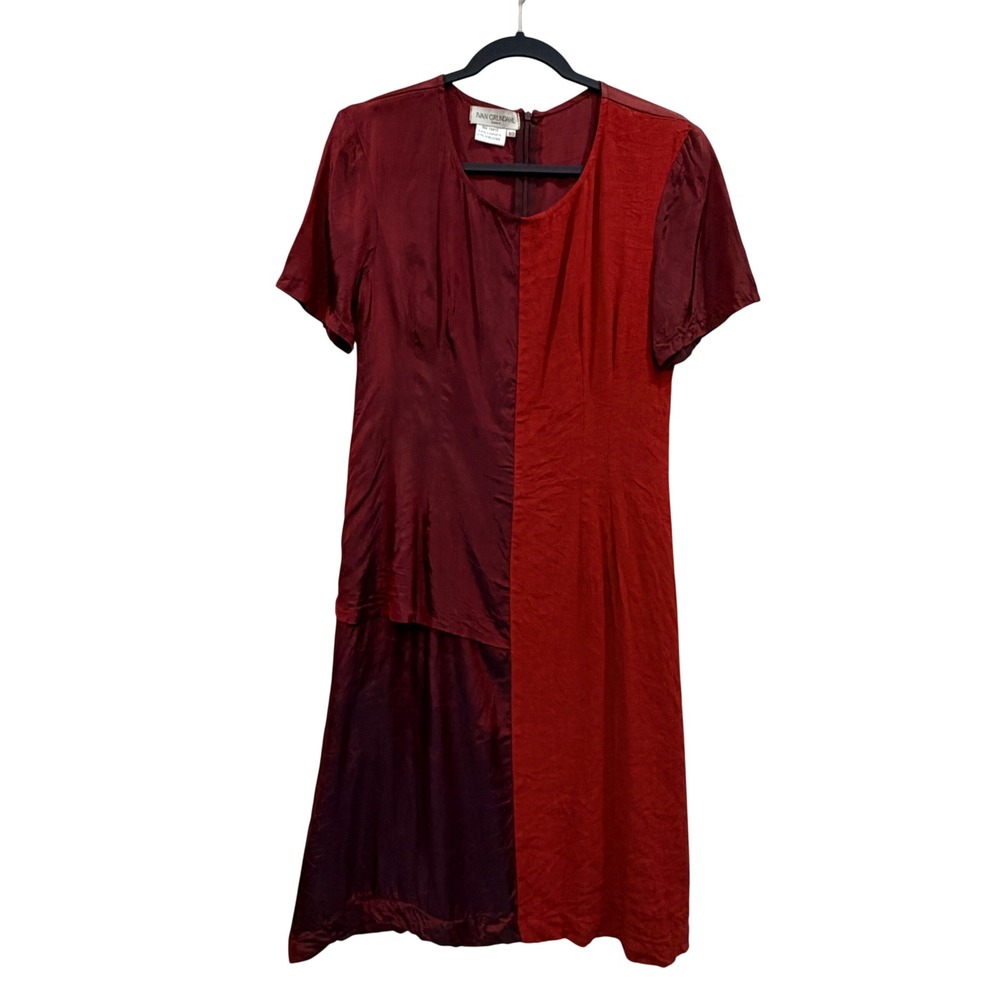 Ivan Grundahl Women EU 40 Large Midi Dress Red Burgundy Linen Asymmetrical Artsy